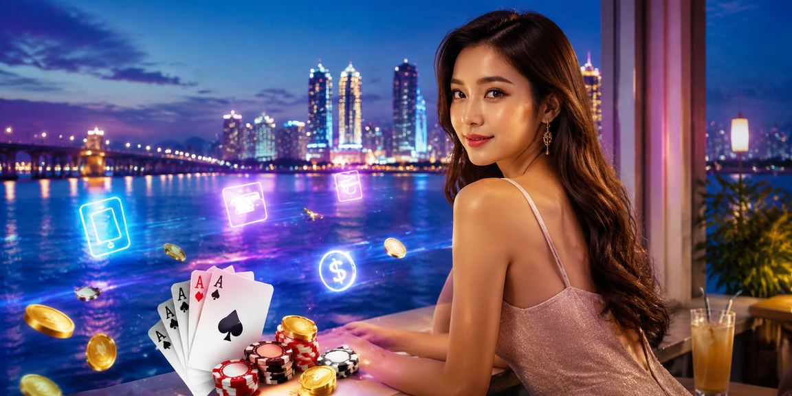 Suasana permainan Teen Patti di Johor dengan reka bentuk kad bergaya Asia dan latar belakang kasino moden