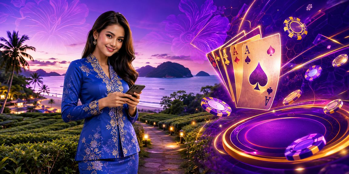 Pemain wanita berbaju kurung di Langkawi memainkan permainan kad dalam talian dengan telefon pintar dalam suasana santai