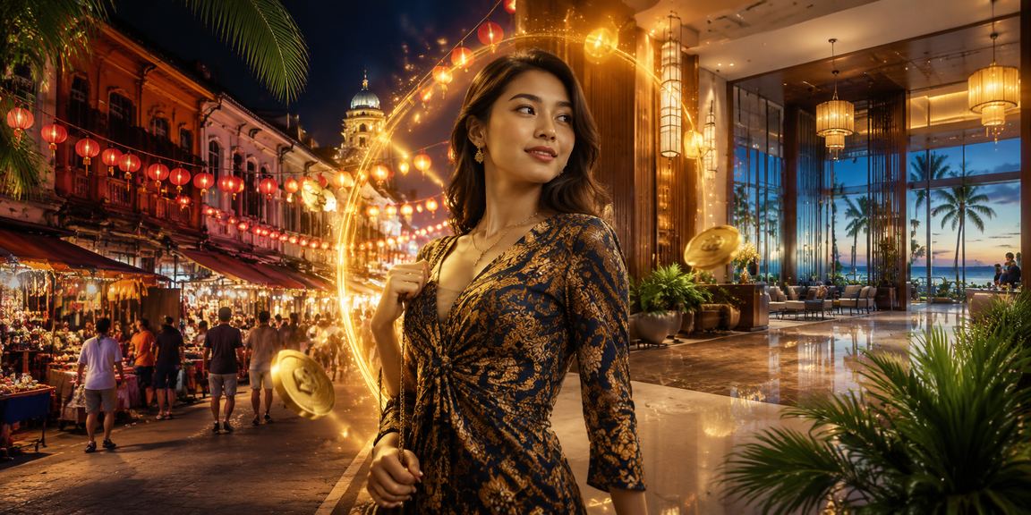 Ilustrasi bonus rebat dalam suasana Melaka dengan tema batik dan budaya tempatan Malaysia